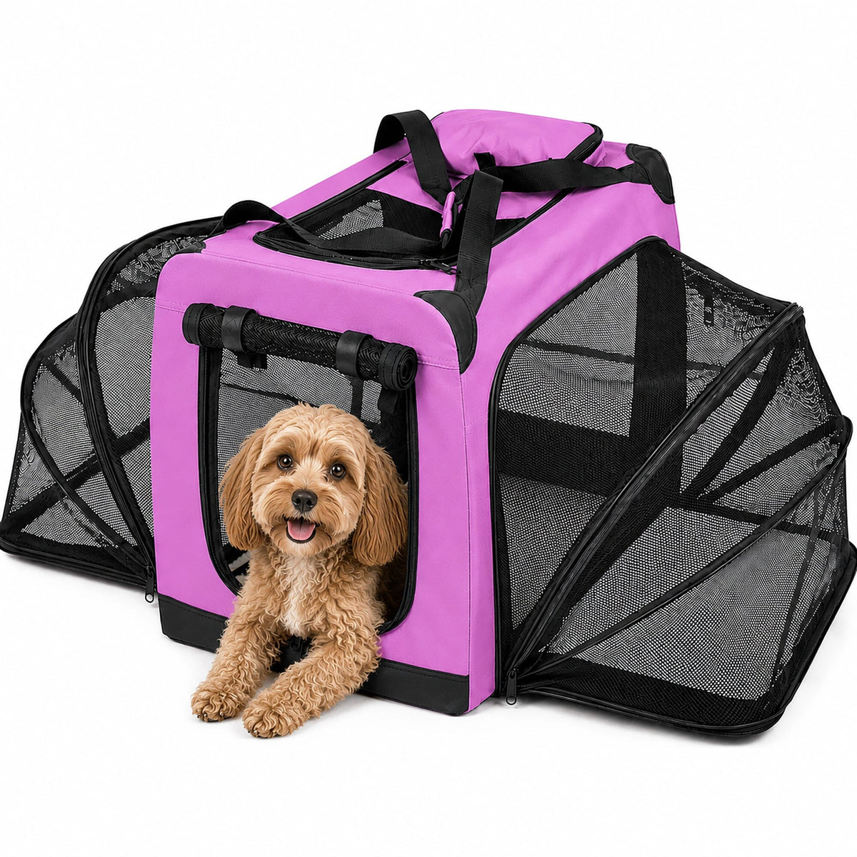 Pet Life ®  'Hounda Accordion' Metal Framed Soft-Folding Collapsible Dual-Sided Expandable Pet Dog Crate