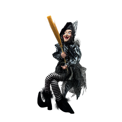 Black and White Fabric Sitting Halloween Witch