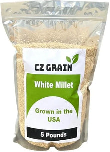 Premium White Millet Proso Seeds 5 Pounds - Bulk Bird Feed for Wild Birds, CZ Grain
