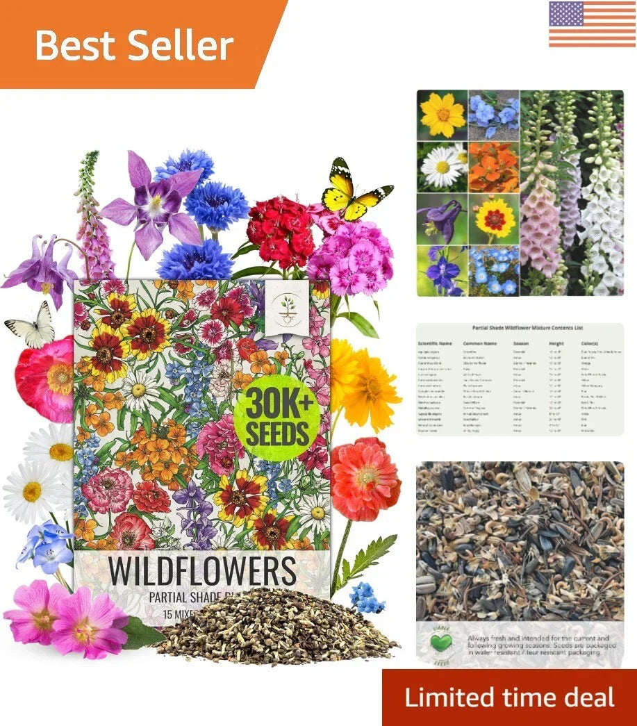 Wildflower Seed Mix 2 Oz | Shade-Tolerant Native Flowers for Pollinator Garden | Non-GMO Seeds