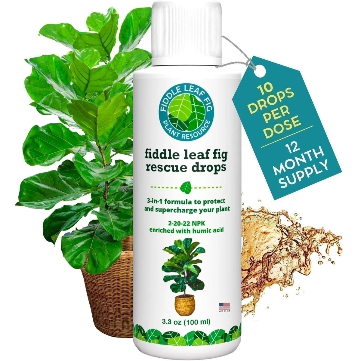 Fiddle Leaf Fig Rescue Drops 100ml – 3-in-1 Fertilizer, Root & Immunity Boost for Healthy Plants