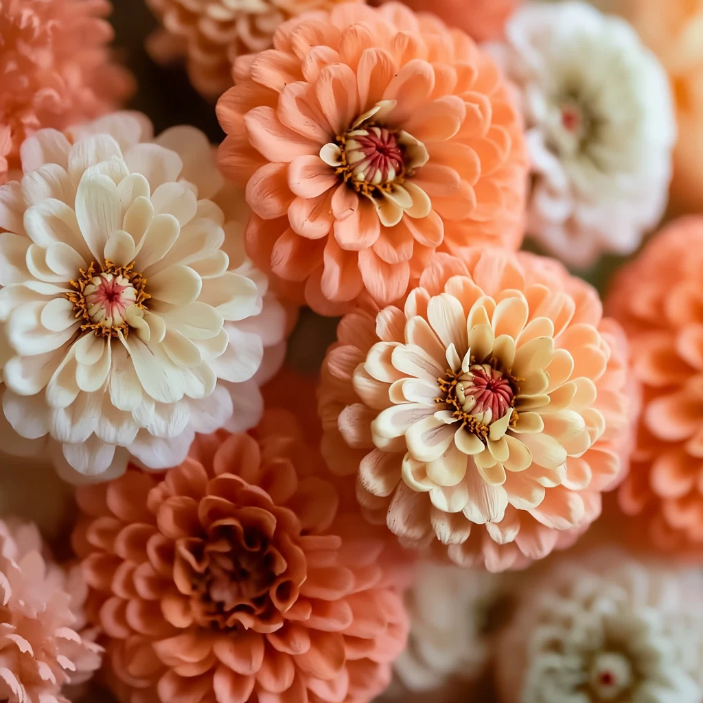 Peaches and Cream Zinnia Seeds Mix – Salmon, White, Peach – Zinnia elegans Annual Flower Seeds Pack of 100