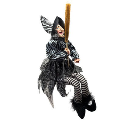 Black and White Fabric Sitting Halloween Witch