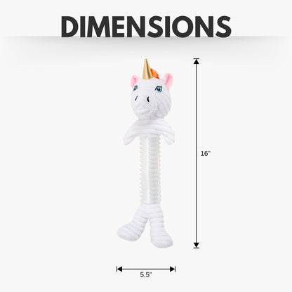 Country Living Thermoplastic Rubber Skinny Unicorn Corduroy Plush Dog Toy – with Squeaker & Crinkle Paper