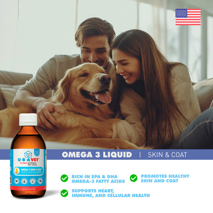 UBAVET Omega-3 Skin & Coat Health and Wellbeing Liquid for Dogs & Cats – 8 fl oz / 237 ml