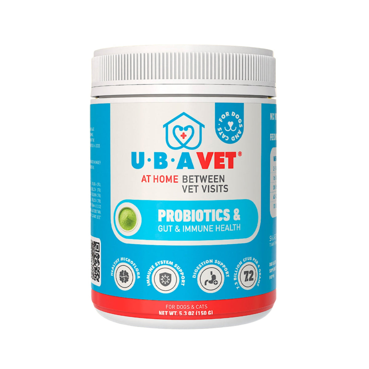 UBAVET Probiotics & Gut + Immune Health Support for Dogs & Cats – 5.3 oz / 150 g Powder