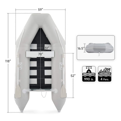 10FT 4-Person Heavy-Duty Inflatable Dinghy Transom Sport Tender Boat (SAK98153)