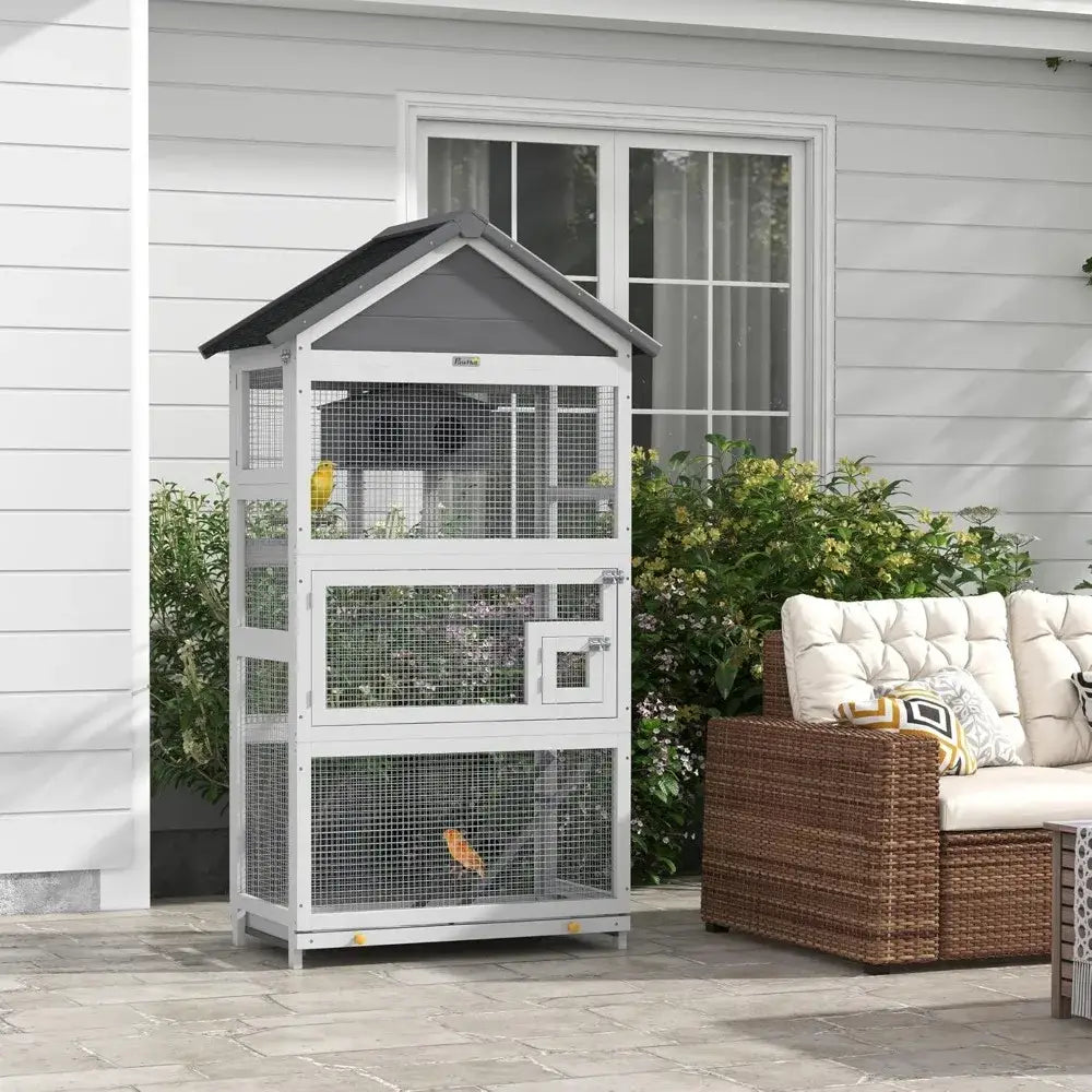 Gray Wooden Bird Aviary